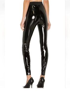 NWOT 7 FOR ALL MANKIND LIQUID LEGGINGS Skinny Pull On Black Shiny Vinyl S SMALL